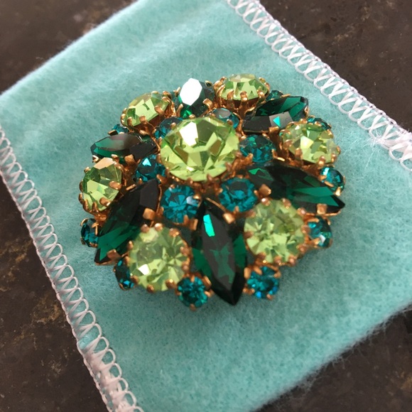Vintage GREEN Austrian Crystal Brooch Pin Pendant - Picture 7 of 10
